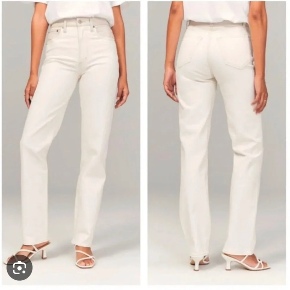 Abercrombie Mixed Leather Ankle Straight Ultra High Rise Jeans
